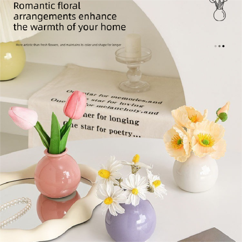 Ceramic Vase with Hydrangea Artificial Flowers Set – Mini Decorative Pot for Home Living Room or Desk Display - Image 3