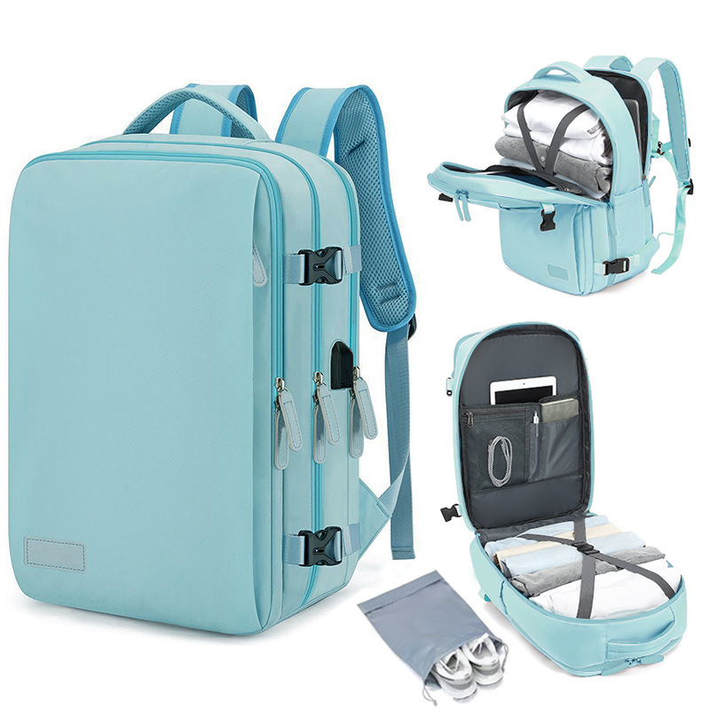 Blue Large Capacity Backpack with USB Charging Port and Waterproof Fabric for Travel Work and Daily Use - Image 1