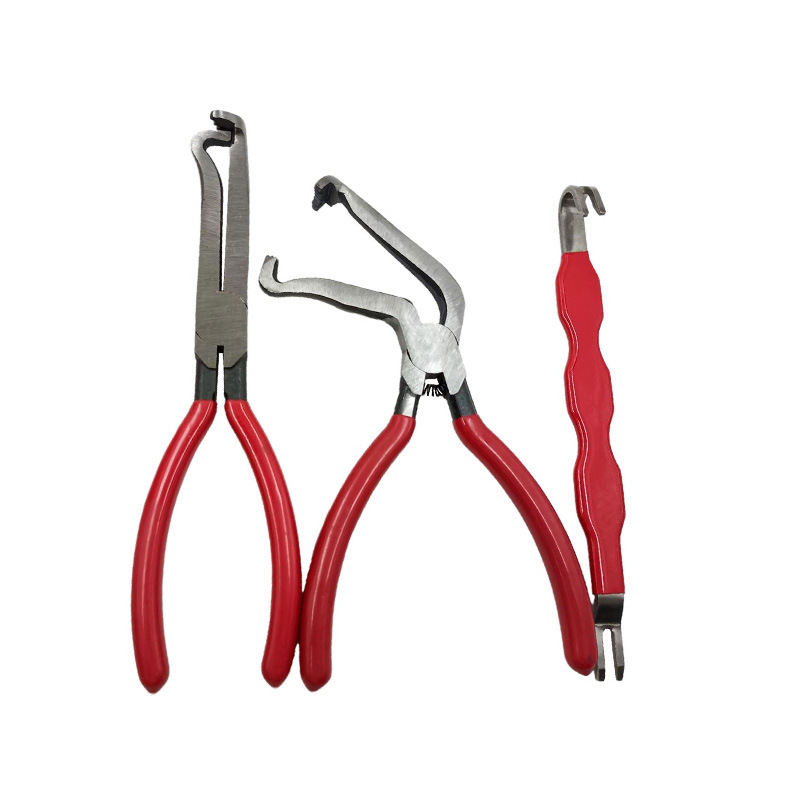 Red 3 Piece Automotive Wire Connector Removal Tool Set with Straight Bent and Dual End Pliers for Electrical Harness Disassembly - Image 1