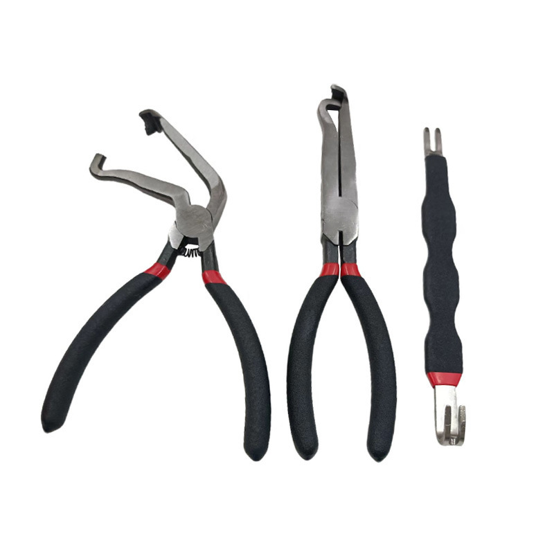 Black 3 Piece Automotive Wire Connector Removal Tool Set with Straight Bent and Dual End Pliers for Electrical Harness Disassembly - Image 1