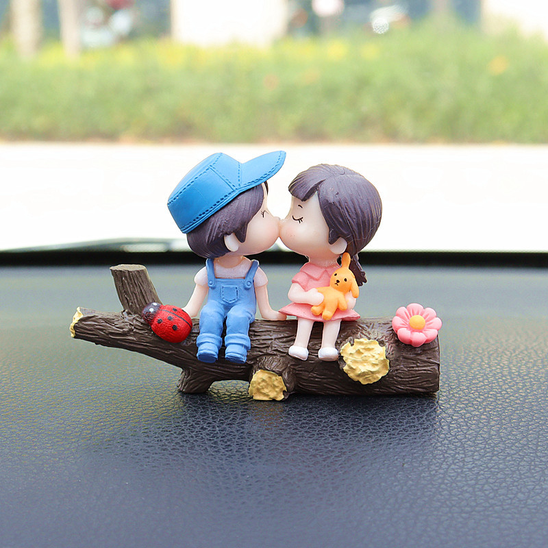 Tree Branch Blue and Pink Couple Cute Couple Car Ornament for Dashboard – Romantic Interior Decoration for Vehicles - Image 1