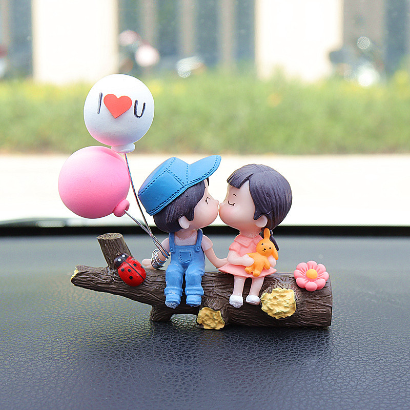 Tree Branch Blue and Pink Couple Balloon Cute Couple Car Ornament for Dashboard – Romantic Interior Decoration for Vehicles - Image 1