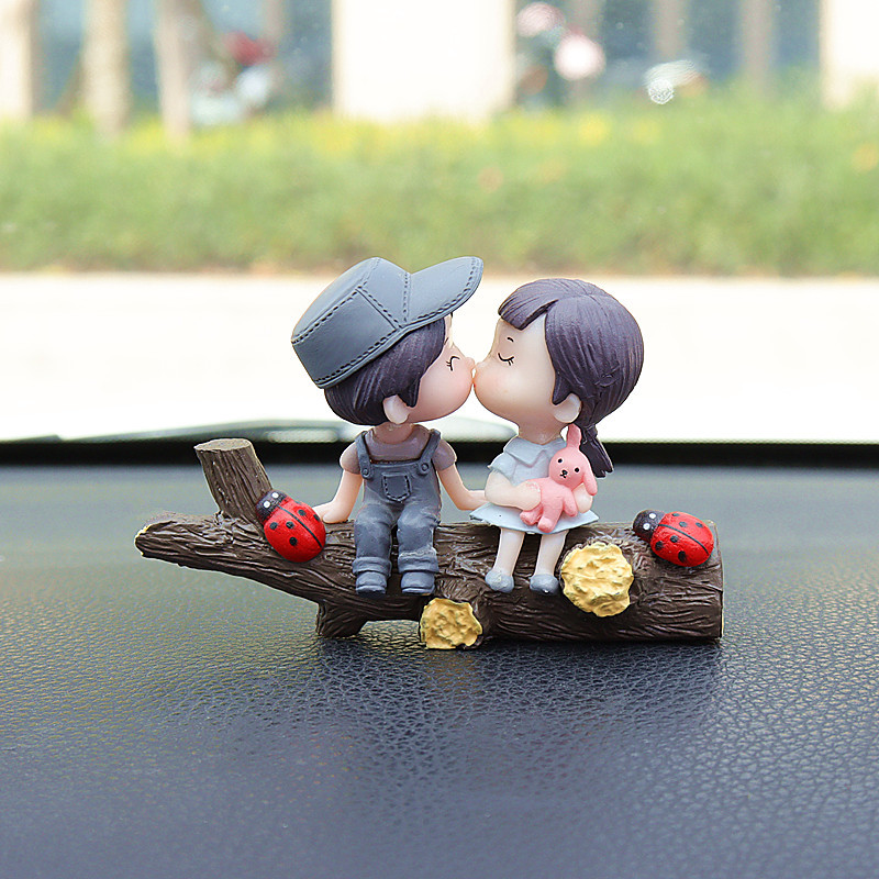 Grey-feathered tree-branch lovebirds Cute Couple Car Ornament for Dashboard – Romantic Interior Decoration for Vehicles - Image 1