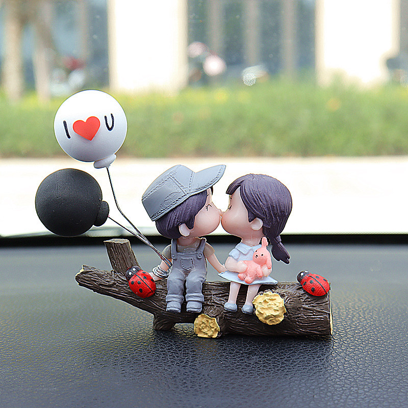 Tree Branch Grey Couple Balloons Cute Couple Car Ornament for Dashboard – Romantic Interior Decoration for Vehicles - Image 1