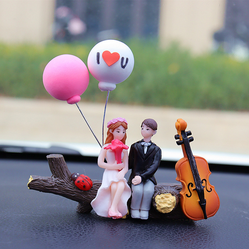 Newlywed couple balloons on a tree branch Cute Couple Car Ornament for Dashboard – Romantic Interior Decoration for Vehicles - Image 1