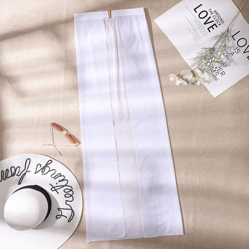 White High-Waisted White Swim Skirt with Gold Buckle Belt – Elegant Long Beach Cover-Up for Women, Ideal for Poolside and Tropical Vacations(Size: L) - Image 1