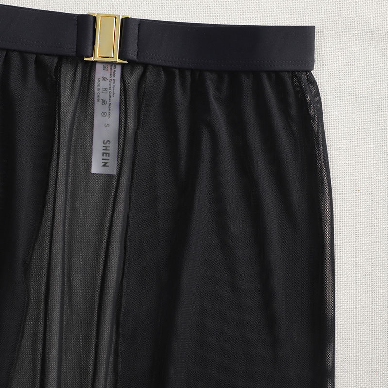 Black High-Waisted White Swim Skirt with Gold Buckle Belt – Elegant Long Beach Cover-Up for Women, Ideal for Poolside and Tropical Vacations(Size: S) - Image 3