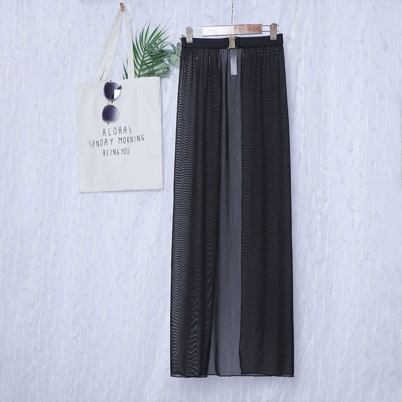 Black High-Waisted White Swim Skirt with Gold Buckle Belt – Elegant Long Beach Cover-Up for Women, Ideal for Poolside and Tropical Vacations(Size: L) - Image 1