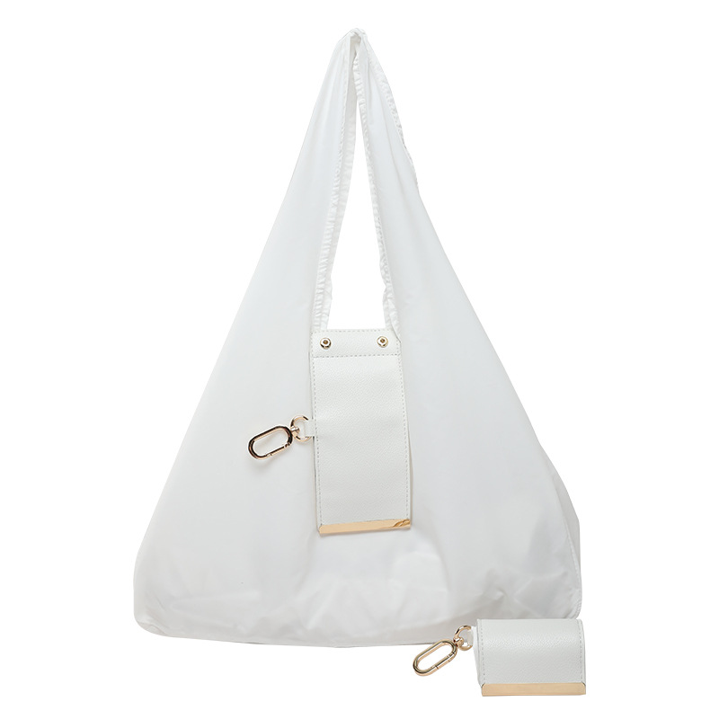 White Foldable Tote Bag with Built-In Storage Pouch – Compact Reusable Shopping Bag That Packs into Itself, Ideal for Daily Carry and Eco-Friendly Use - Image 1