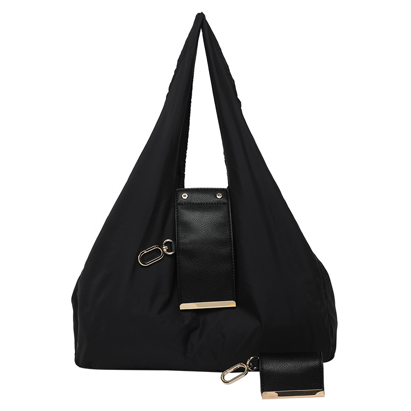 Black Foldable Tote Bag with Built-In Storage Pouch – Compact Reusable Shopping Bag That Packs into Itself, Ideal for Daily Carry and Eco-Friendly Use - Image 1
