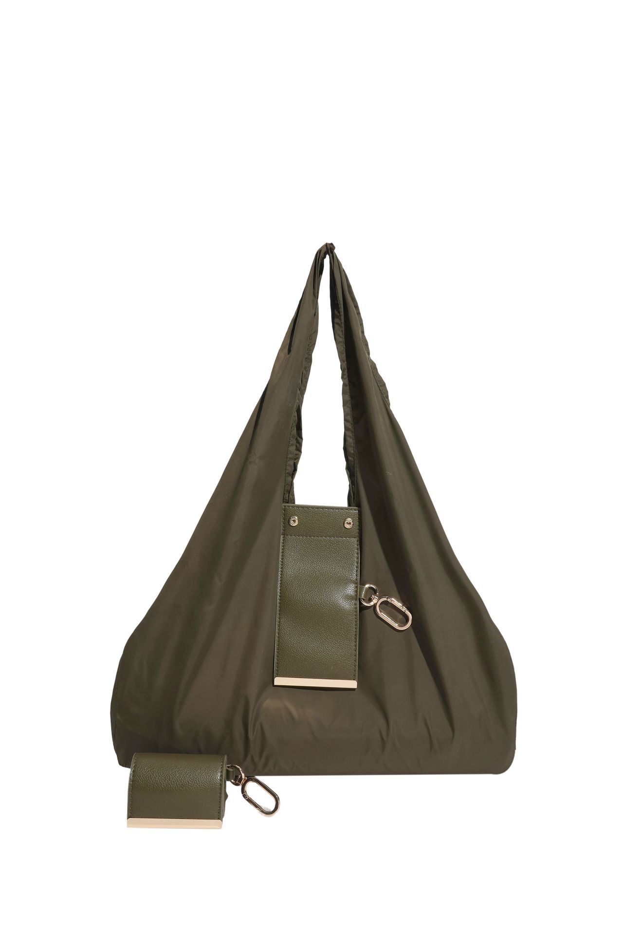 Olive drab Foldable Tote Bag with Built-In Storage Pouch – Compact Reusable Shopping Bag That Packs into Itself, Ideal for Daily Carry and Eco-Friendly Use - Image 1