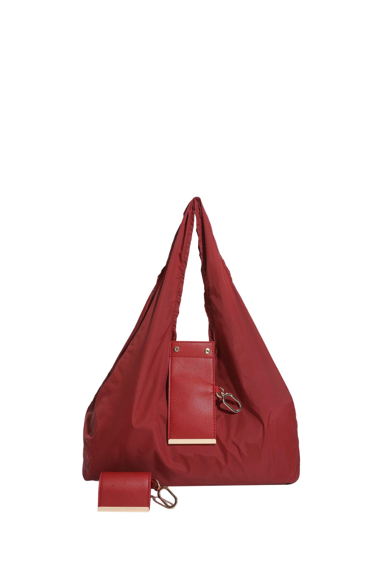 Wine red Foldable Tote Bag with Built-In Storage Pouch – Compact Reusable Shopping Bag That Packs into Itself, Ideal for Daily Carry and Eco-Friendly Use - Image 1