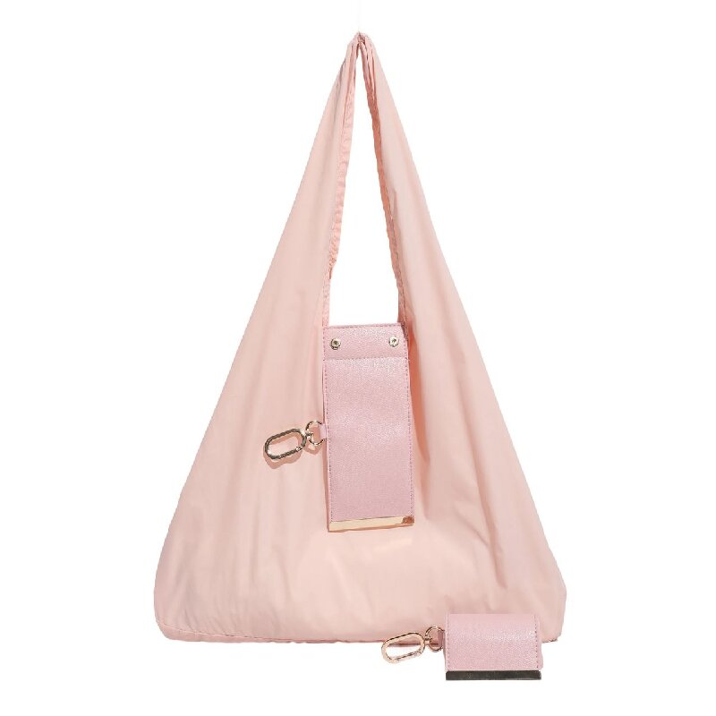 Pink Foldable Tote Bag with Built-In Storage Pouch – Compact Reusable Shopping Bag That Packs into Itself, Ideal for Daily Carry and Eco-Friendly Use - Image 1