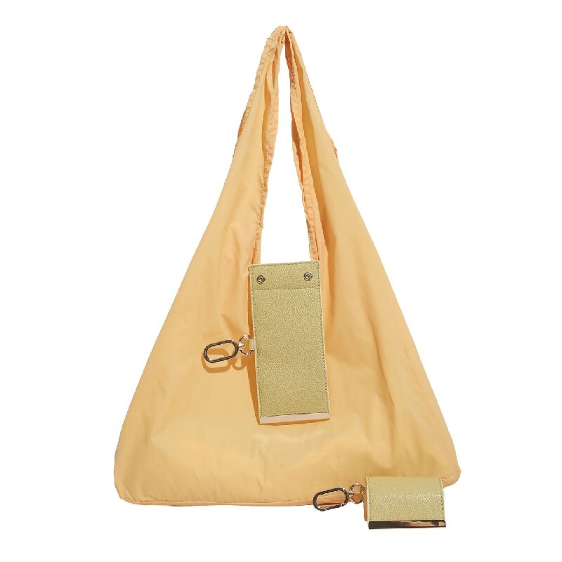 Yellow Foldable Tote Bag with Built-In Storage Pouch – Compact Reusable Shopping Bag That Packs into Itself, Ideal for Daily Carry and Eco-Friendly Use - Image 1
