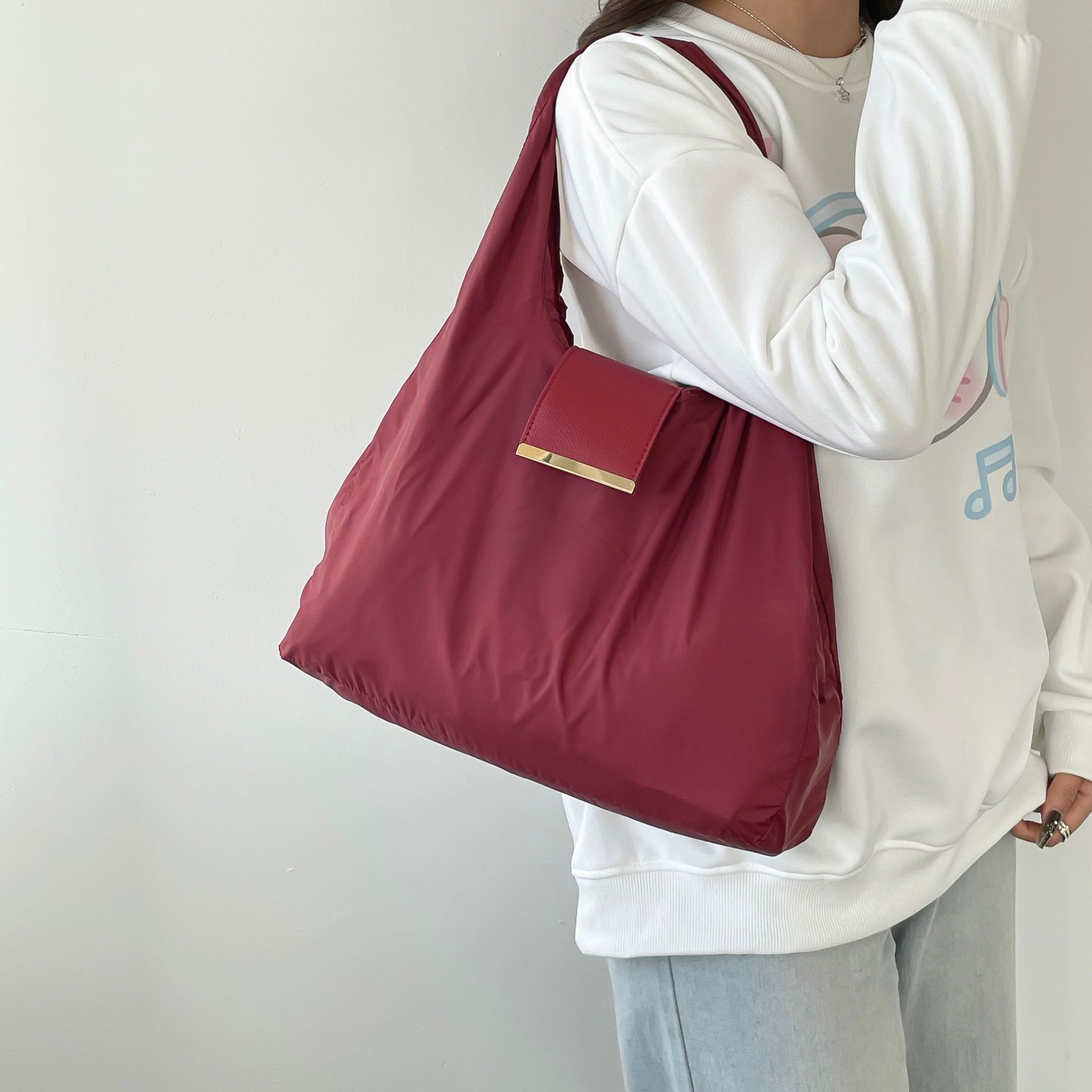 Yellow Foldable Tote Bag with Built-In Storage Pouch – Compact Reusable Shopping Bag That Packs into Itself, Ideal for Daily Carry and Eco-Friendly Use - Image 3