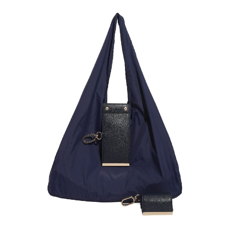 Navy blue Foldable Tote Bag with Built-In Storage Pouch – Compact Reusable Shopping Bag That Packs into Itself, Ideal for Daily Carry and Eco-Friendly Use - Image 1