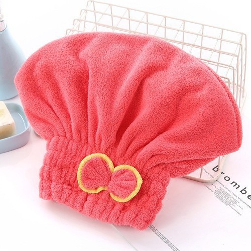 3-Pack Watermelon Red Thickened Coral Fleece Hair Drying Towel Cap – Double-Layered Absorbent Turban with Bow Design for Fast Drying and Gentle Care - Image 1