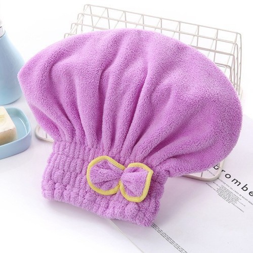 3-Pack Light purple Thickened Coral Fleece Hair Drying Towel Cap – Double-Layered Absorbent Turban with Bow Design for Fast Drying and Gentle Care - Image 1