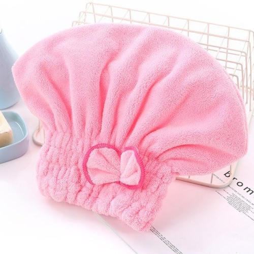 3-Pack Pink Thickened Coral Fleece Hair Drying Towel Cap – Double-Layered Absorbent Turban with Bow Design for Fast Drying and Gentle Care - Image 1