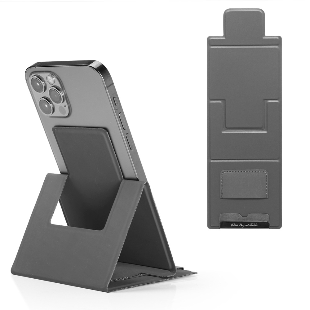 2-PCS Grey Portable Foldable Phone Stand with Card Holder – Compact Desktop Mobile Phone Holder for Home, Office, and Travel Use - Image 1