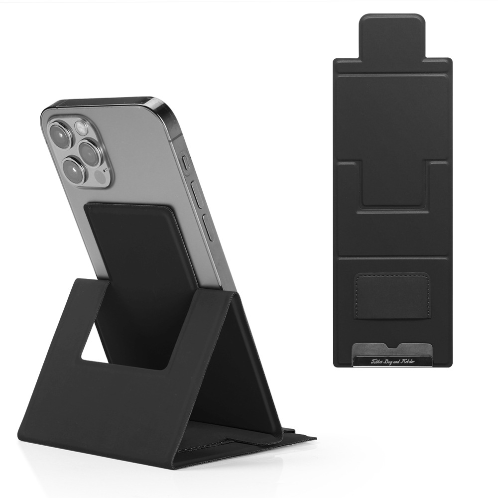 2-PCS Black Portable Foldable Phone Stand with Card Holder – Compact Desktop Mobile Phone Holder for Home, Office, and Travel Use - Image 1