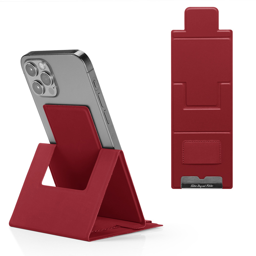 2-PCS Red Portable Foldable Phone Stand with Card Holder – Compact Desktop Mobile Phone Holder for Home, Office, and Travel Use - Image 1