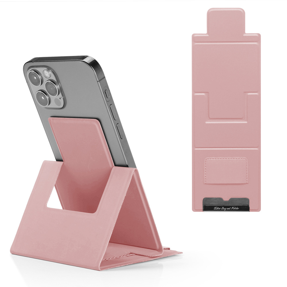 2-PCS Pink Portable Foldable Phone Stand with Card Holder – Compact Desktop Mobile Phone Holder for Home, Office, and Travel Use - Image 1