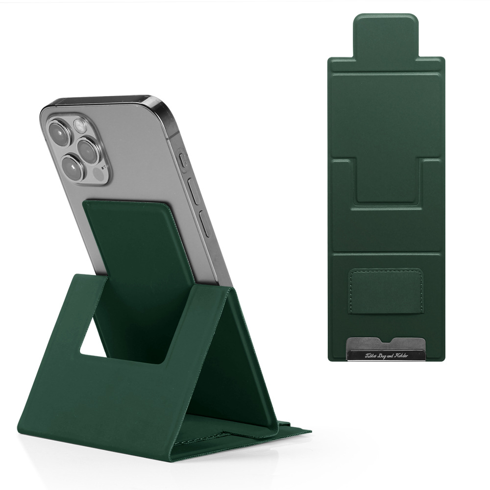 2-PCS Green Portable Foldable Phone Stand with Card Holder – Compact Desktop Mobile Phone Holder for Home, Office, and Travel Use - Image 1