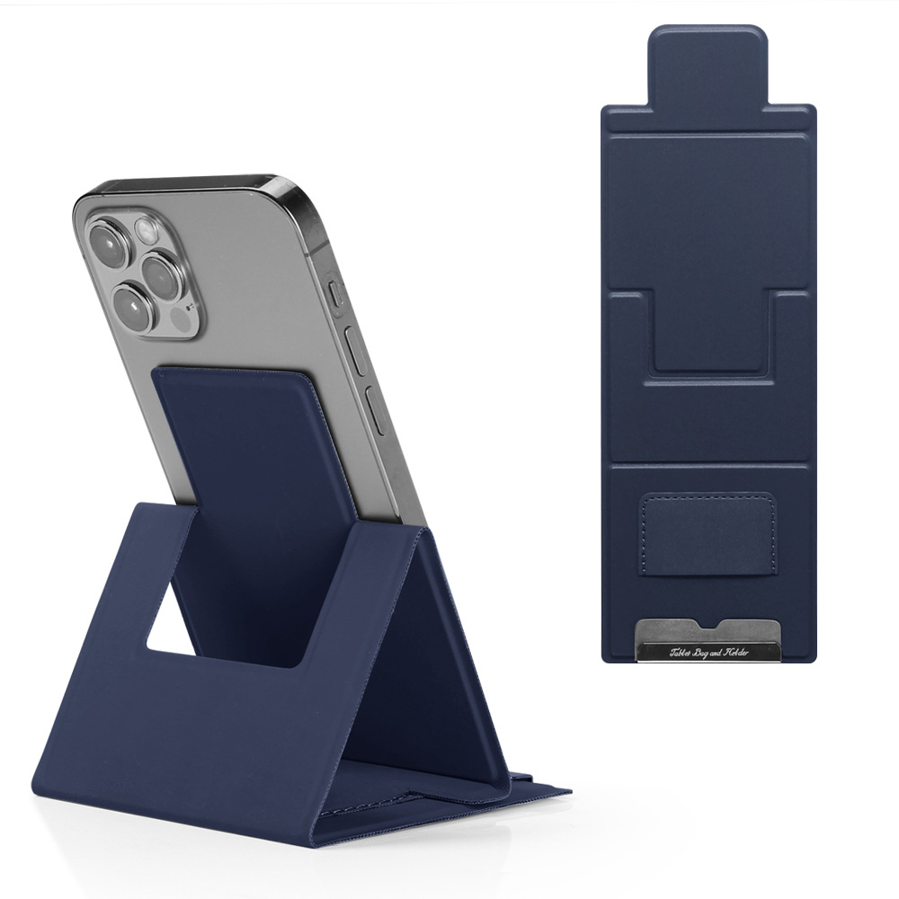 2-PCS Blue Portable Foldable Phone Stand with Card Holder – Compact Desktop Mobile Phone Holder for Home, Office, and Travel Use - Image 1