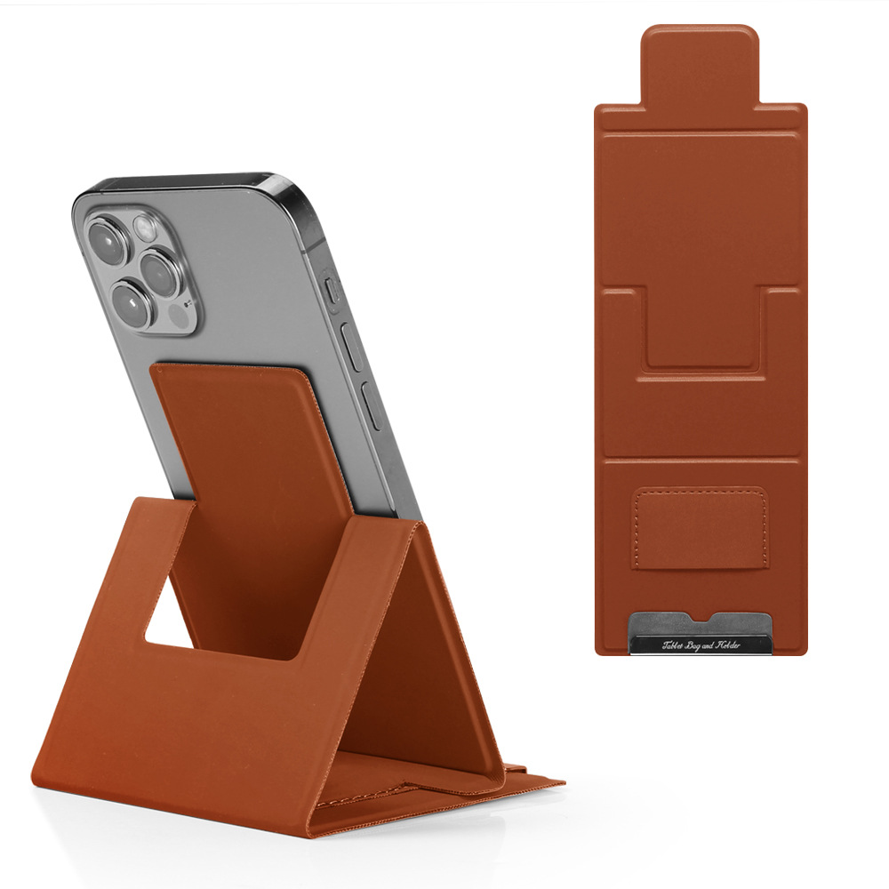 2-PCS Brown Portable Foldable Phone Stand with Card Holder – Compact Desktop Mobile Phone Holder for Home, Office, and Travel Use - Image 1