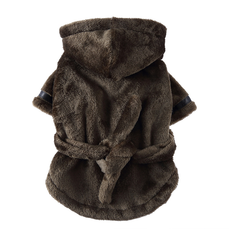 Army green Cozy Pet Bathrobe Sleepwear – Plush Fleece Dog Robe with Hood and Adjustable Waistband for Small to Medium Breeds(Size:L) - Image 1