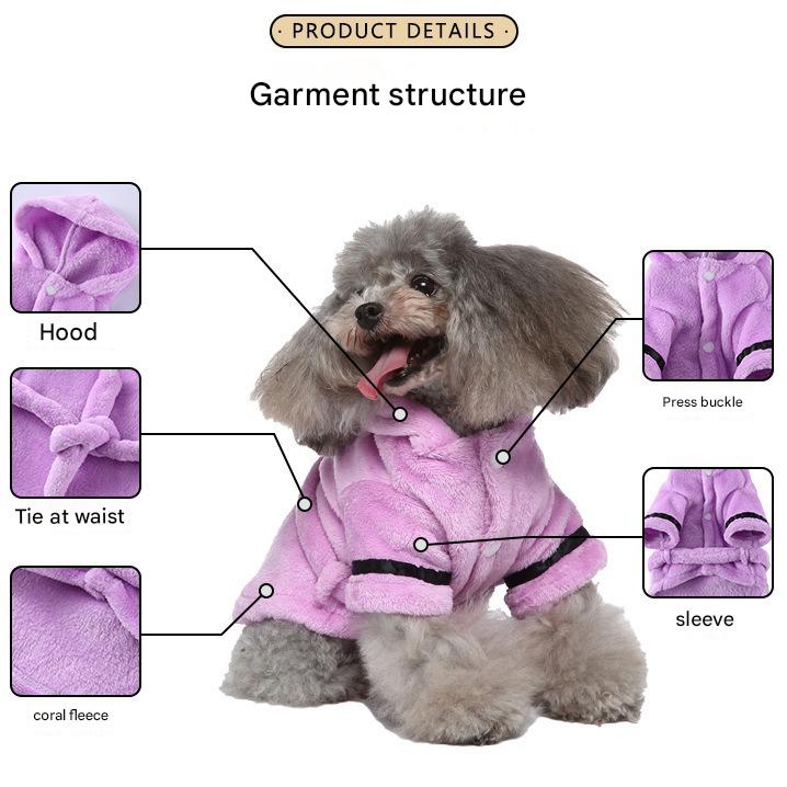 Pink Cozy Pet Bathrobe Sleepwear – Plush Fleece Dog Robe with Hood and Adjustable Waistband for Small to Medium Breeds(Size:L) - Image 3