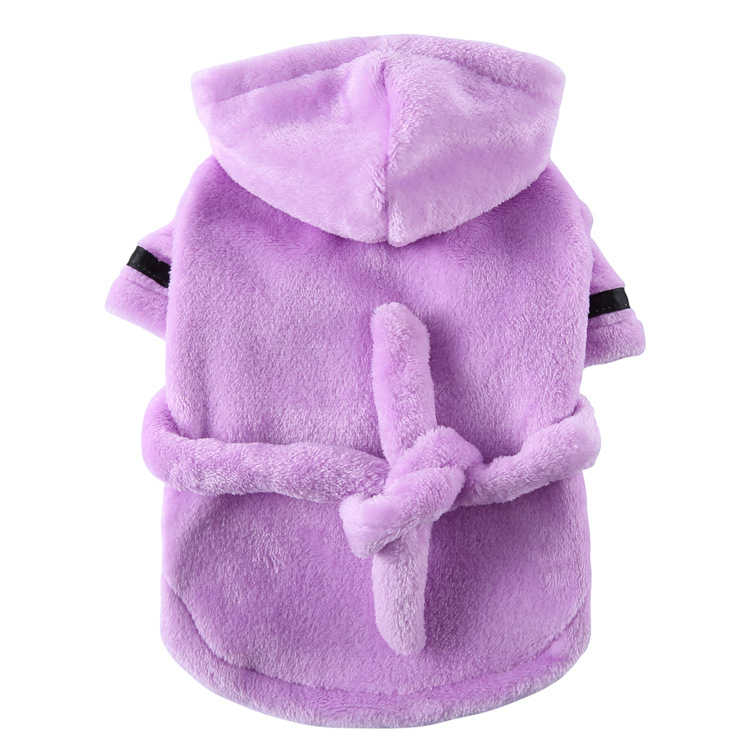 Purple Cozy Pet Bathrobe Sleepwear – Plush Fleece Dog Robe with Hood and Adjustable Waistband for Small to Medium Breeds(Size:XL) - Image 1