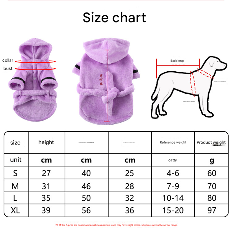 Purple Cozy Pet Bathrobe Sleepwear – Plush Fleece Dog Robe with Hood and Adjustable Waistband for Small to Medium Breeds(Size:XL) - Image 6