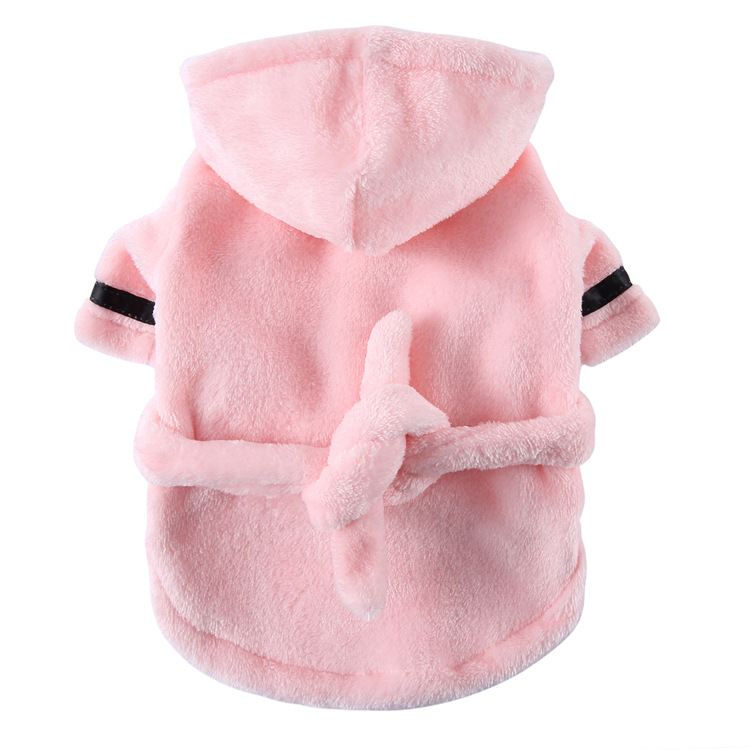 Pink Cozy Pet Bathrobe Sleepwear – Plush Fleece Dog Robe with Hood and Adjustable Waistband for Small to Medium Breeds(Size:XL) - Image 1