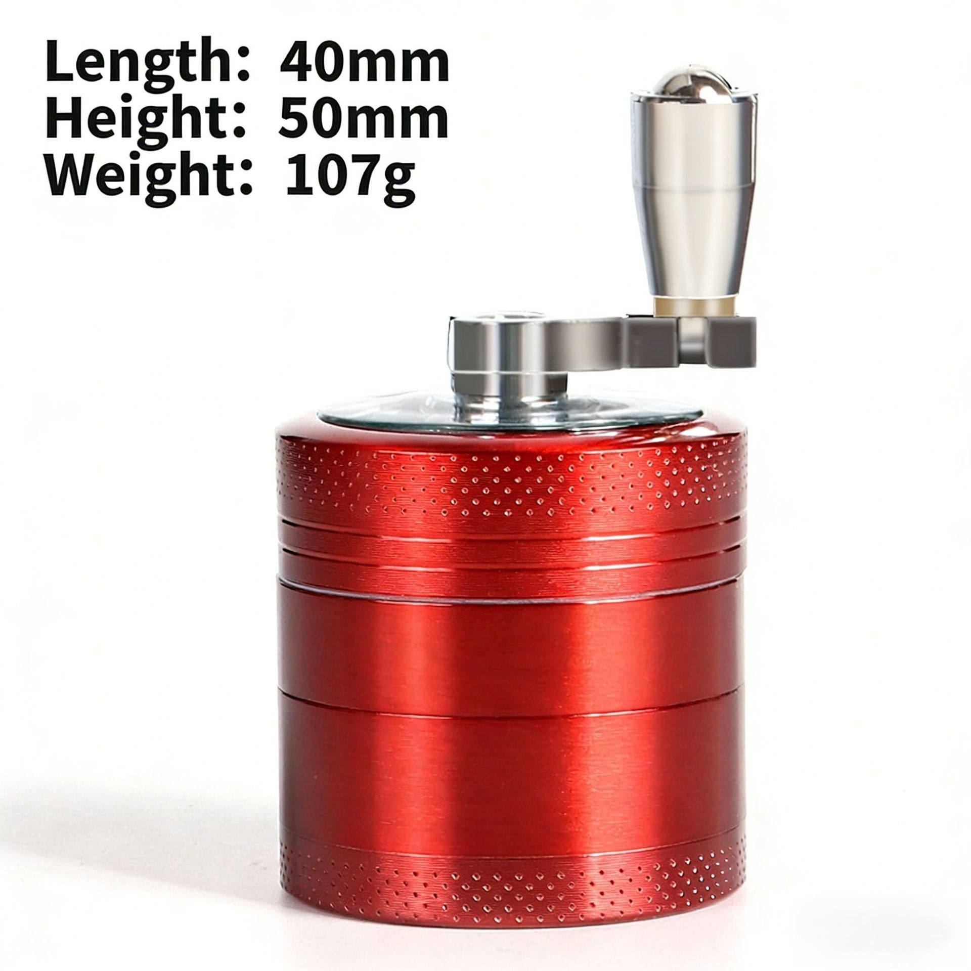 Red 40mm Zinc Alloy 4-Layer Hand-Crank Grinder – Compact Metal Spice & Herb Crusher with Stainless Steel Teeth, Filter Mesh, and Portable Design - Image 1