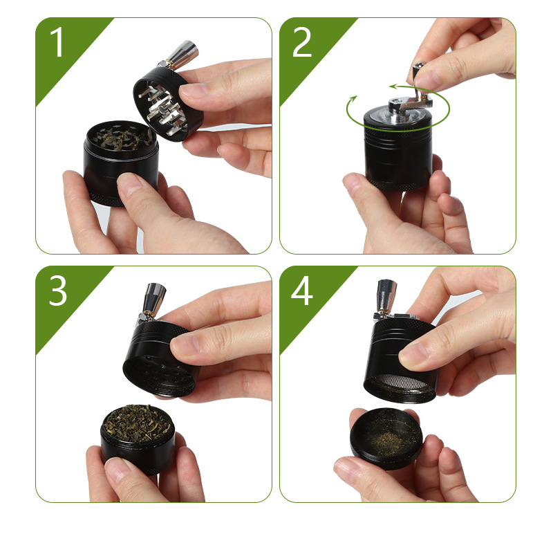 Green 40mm Zinc Alloy 4-Layer Hand-Crank Grinder – Compact Metal Spice & Herb Crusher with Stainless Steel Teeth, Filter Mesh, and Portable Design - Image 4