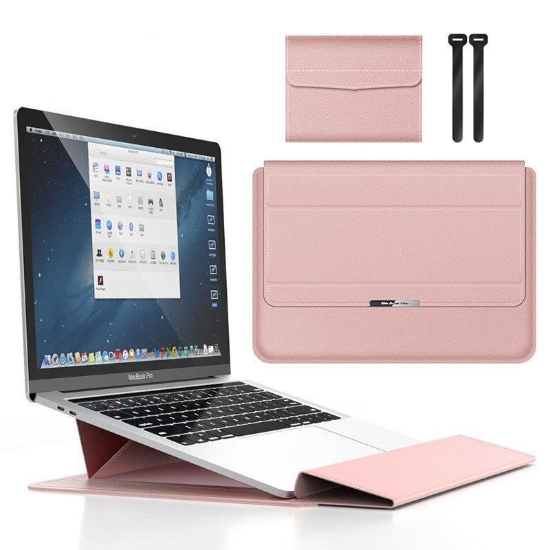 Rose gold 3-in-1 Laptop Sleeve with Built-In Stand & Wrist Rest – Waterproof PU Protective Case for 13/14 Inch Laptops, Portable and Ergonomic Design - Image 1