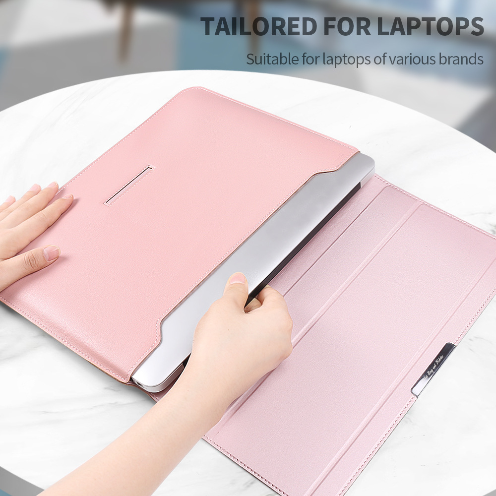 Rose gold 3-in-1 Laptop Sleeve with Built-In Stand & Wrist Rest – Waterproof PU Protective Case for 13/14 Inch Laptops, Portable and Ergonomic Design - Image 3