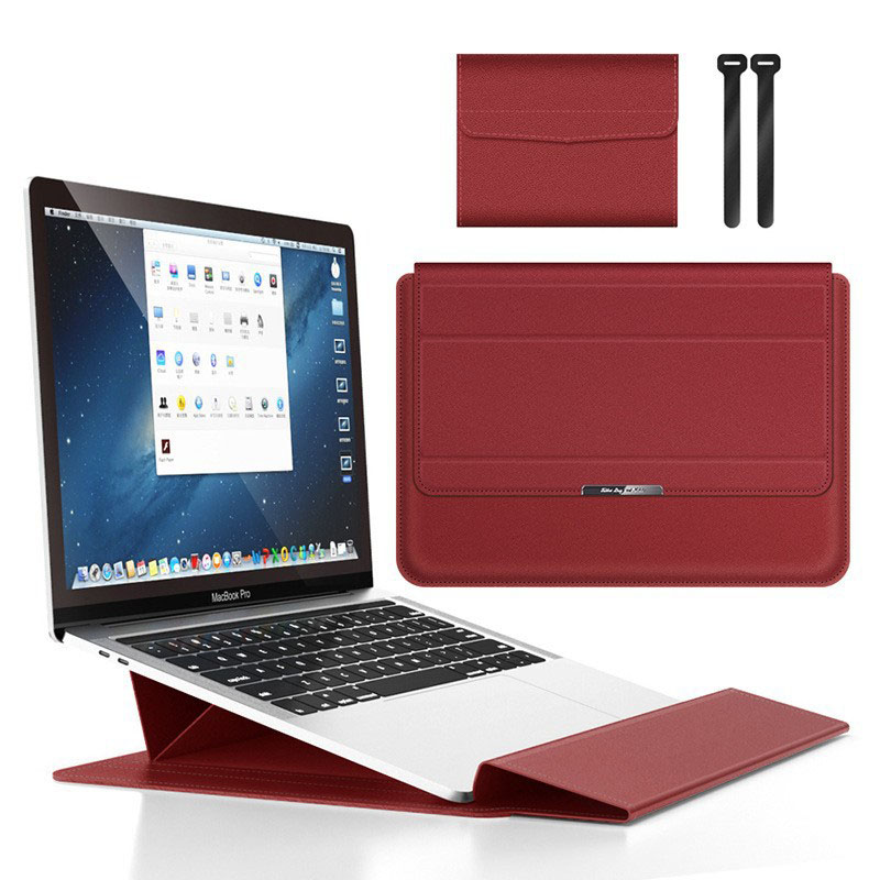Red 3-in-1 Laptop Sleeve with Built-In Stand & Wrist Rest – Waterproof PU Protective Case for 13/14 Inch Laptops, Portable and Ergonomic Design - Image 1