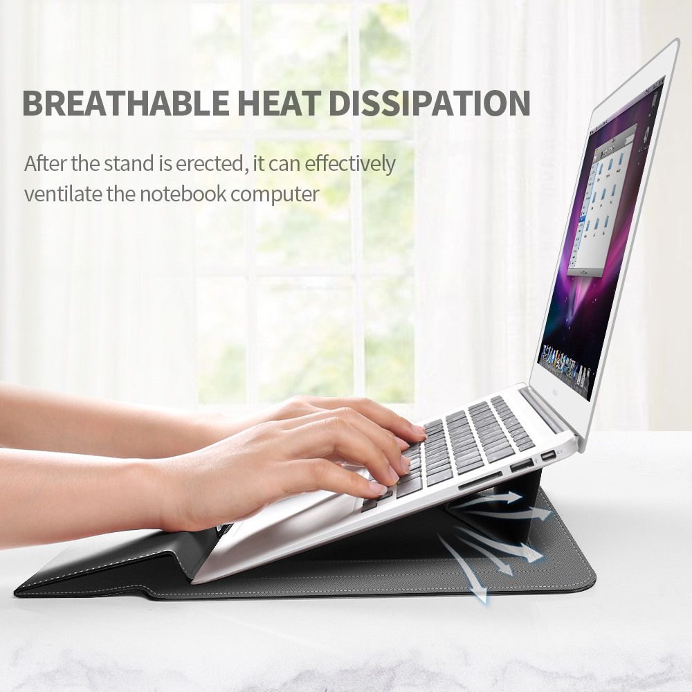 Rose gold 3-in-1 Laptop Sleeve with Built-In Stand & Wrist Rest – Waterproof PU Protective Case for 15/16 Inch Laptops, Portable and Ergonomic Design - Image 5