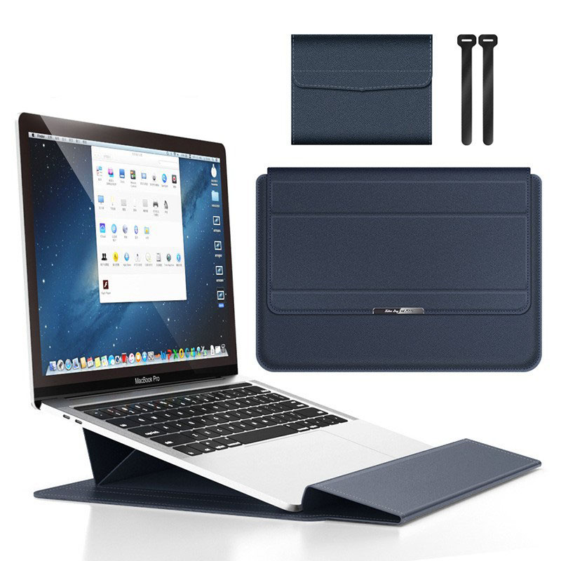 Deep Blue 3-in-1 Laptop Sleeve with Built-In Stand & Wrist Rest – Waterproof PU Protective Case for 15/16 Inch Laptops, Portable and Ergonomic Design - Image 1