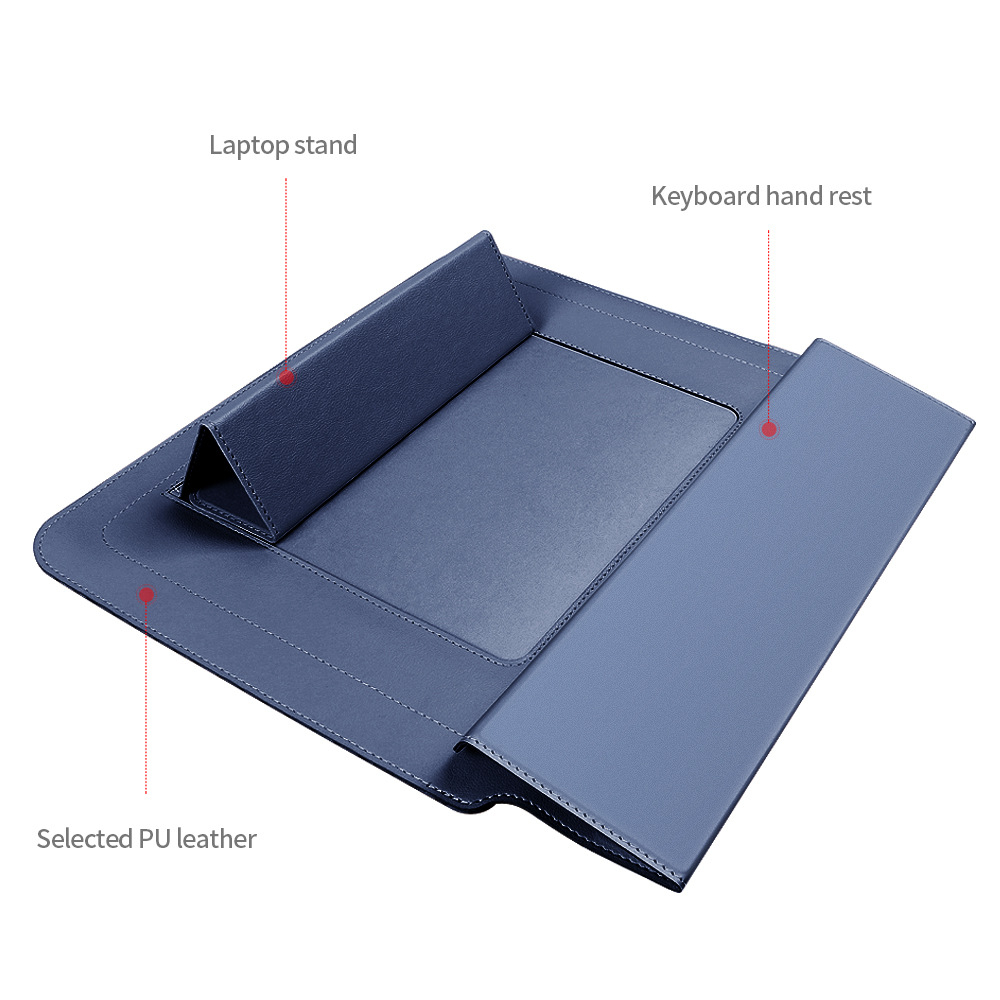 Deep Blue 3-in-1 Laptop Sleeve with Built-In Stand & Wrist Rest – Waterproof PU Protective Case for 15/16 Inch Laptops, Portable and Ergonomic Design - Image 2