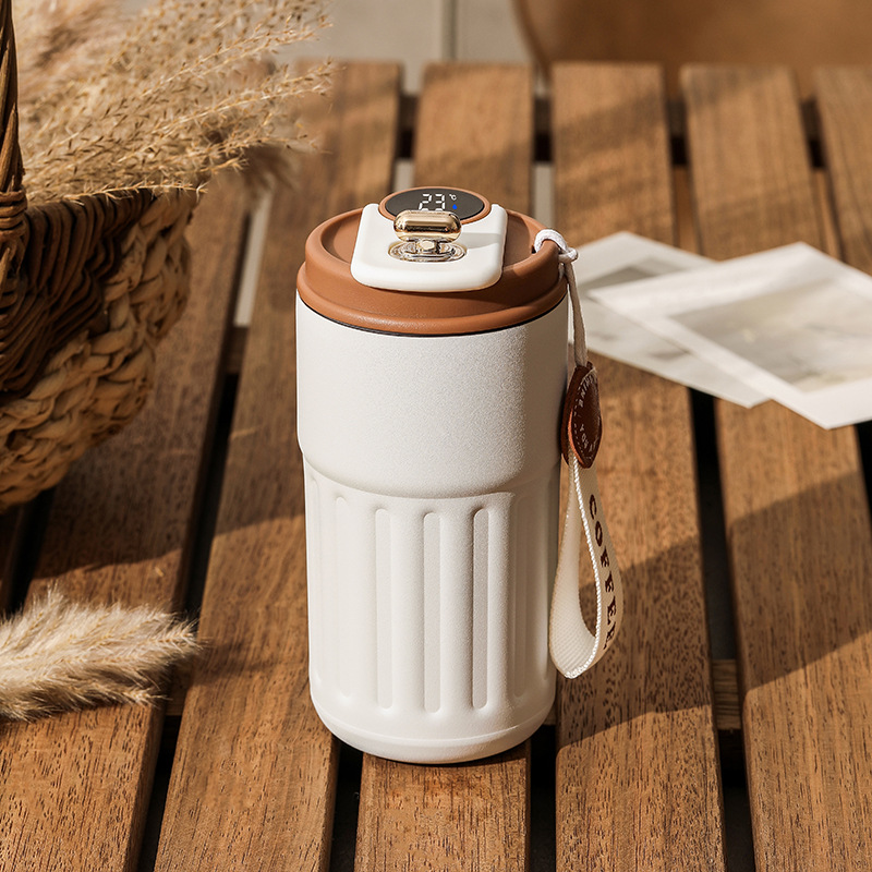 Coffee color Smart Digital Insulated Coffee Mug with 316 Stainless Steel Inner Liner – Vacuum-Sealed Travel Tumbler with Temperature Display, USB-C Rechargeable, Leak-Proof Lid for Hot and Cold Beverages - Image 1