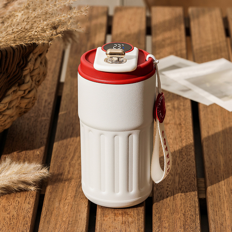 Red Smart Digital Insulated Coffee Mug with 316 Stainless Steel Inner Liner – Vacuum-Sealed Travel Tumbler with Temperature Display, USB-C Rechargeable, Leak-Proof Lid for Hot and Cold Beverages - Image 1