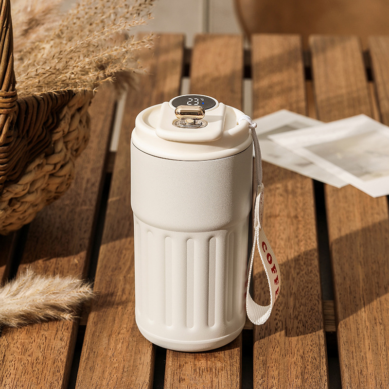 White Smart Digital Insulated Coffee Mug with 316 Stainless Steel Inner Liner – Vacuum-Sealed Travel Tumbler with Temperature Display, USB-C Rechargeable, Leak-Proof Lid for Hot and Cold Beverages - Image 1