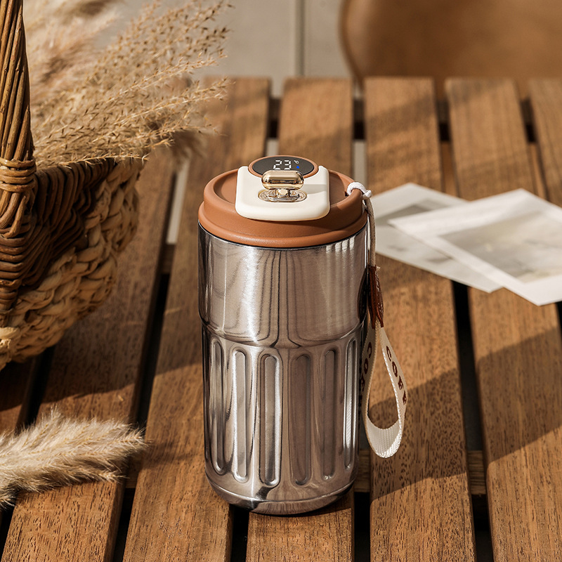 Silver-gray Smart Digital Insulated Coffee Mug with 316 Stainless Steel Inner Liner – Vacuum-Sealed Travel Tumbler with Temperature Display, USB-C Rechargeable, Leak-Proof Lid for Hot and Cold Beverages - Image 1