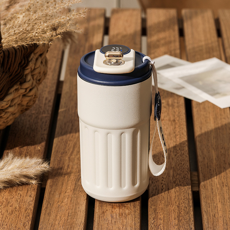Blue Smart Digital Insulated Coffee Mug with 316 Stainless Steel Inner Liner – Vacuum-Sealed Travel Tumbler with Temperature Display, USB-C Rechargeable, Leak-Proof Lid for Hot and Cold Beverages - Image 1