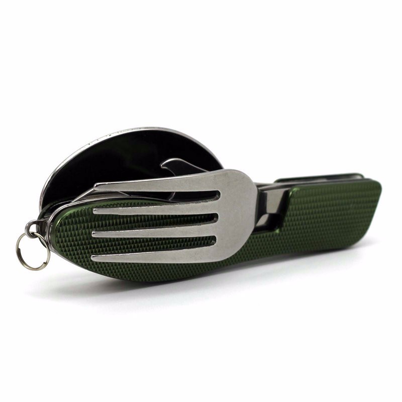 2-PCS Green Stainless Steel Folding Cutlery Set – Compact 3-in-1 Knife, Fork, Spoon with Removable Design for Outdoor Camping, Hiking, Travel, and Picnic Use - Image 1