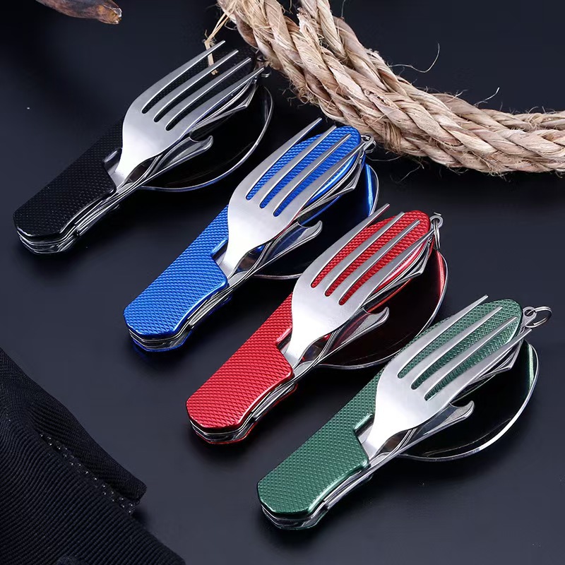 2-PCS Green Stainless Steel Folding Cutlery Set – Compact 3-in-1 Knife, Fork, Spoon with Removable Design for Outdoor Camping, Hiking, Travel, and Picnic Use - Image 4